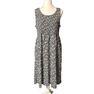 CROFT & BARROW Floral Smocked Midi Dress Black White 1X GUC